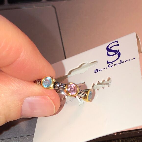 Savvy Cie Jewels Sterling Silver Multicolor CZ Ring Sz. 8 - Picture 4 of 7